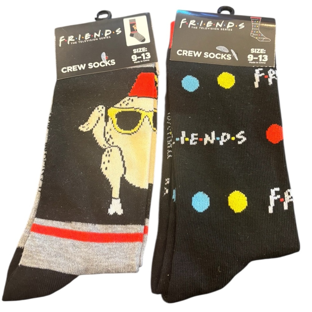 FRIENDS Black and Multicolor Crew Socks size 9-13 NWT